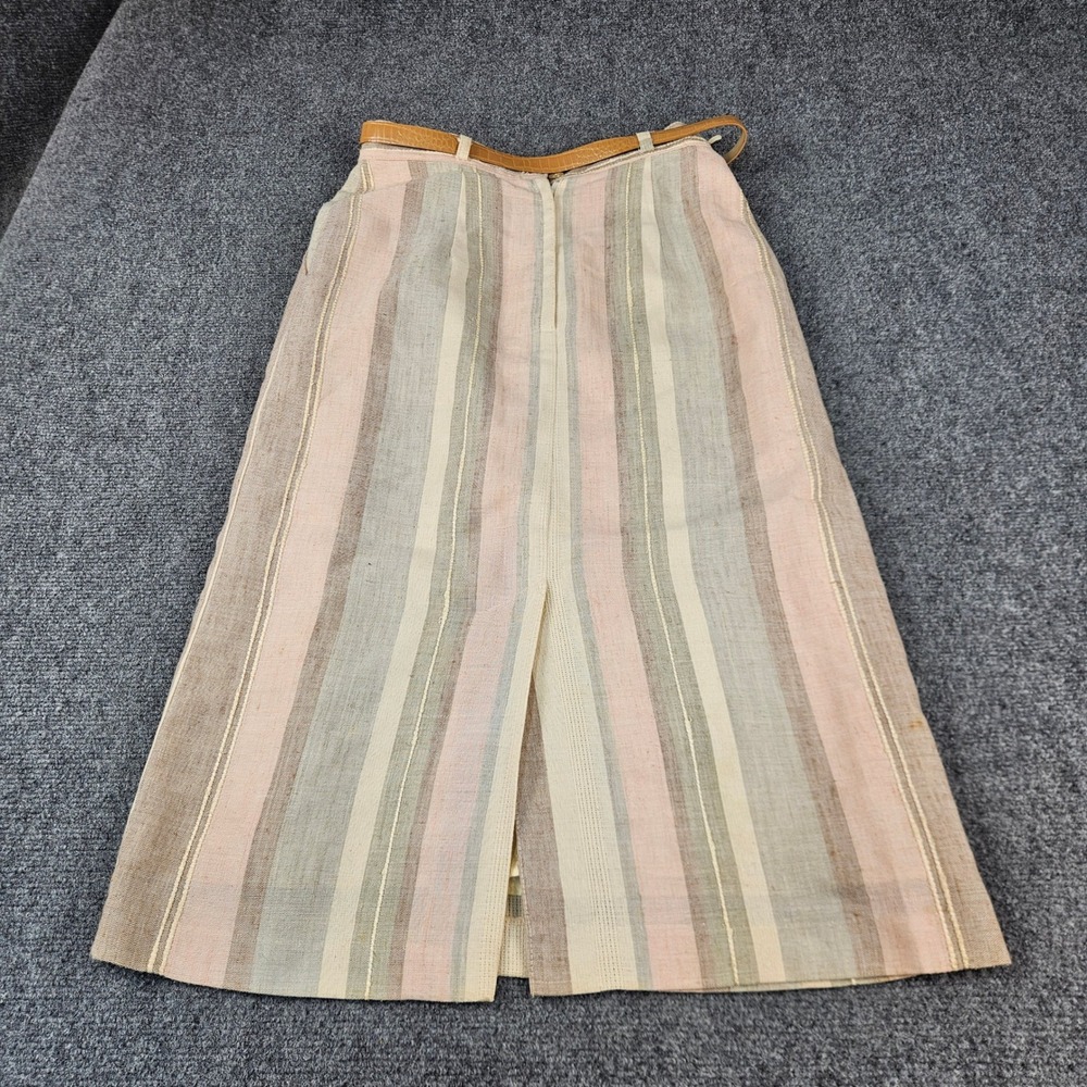 Vintage Jam California Striped Midi Skirt Pink Beige Belted Made in USA Size 9